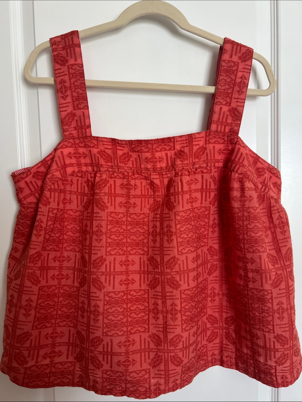 Anthropologie Red Patterned Square-Neck Tank